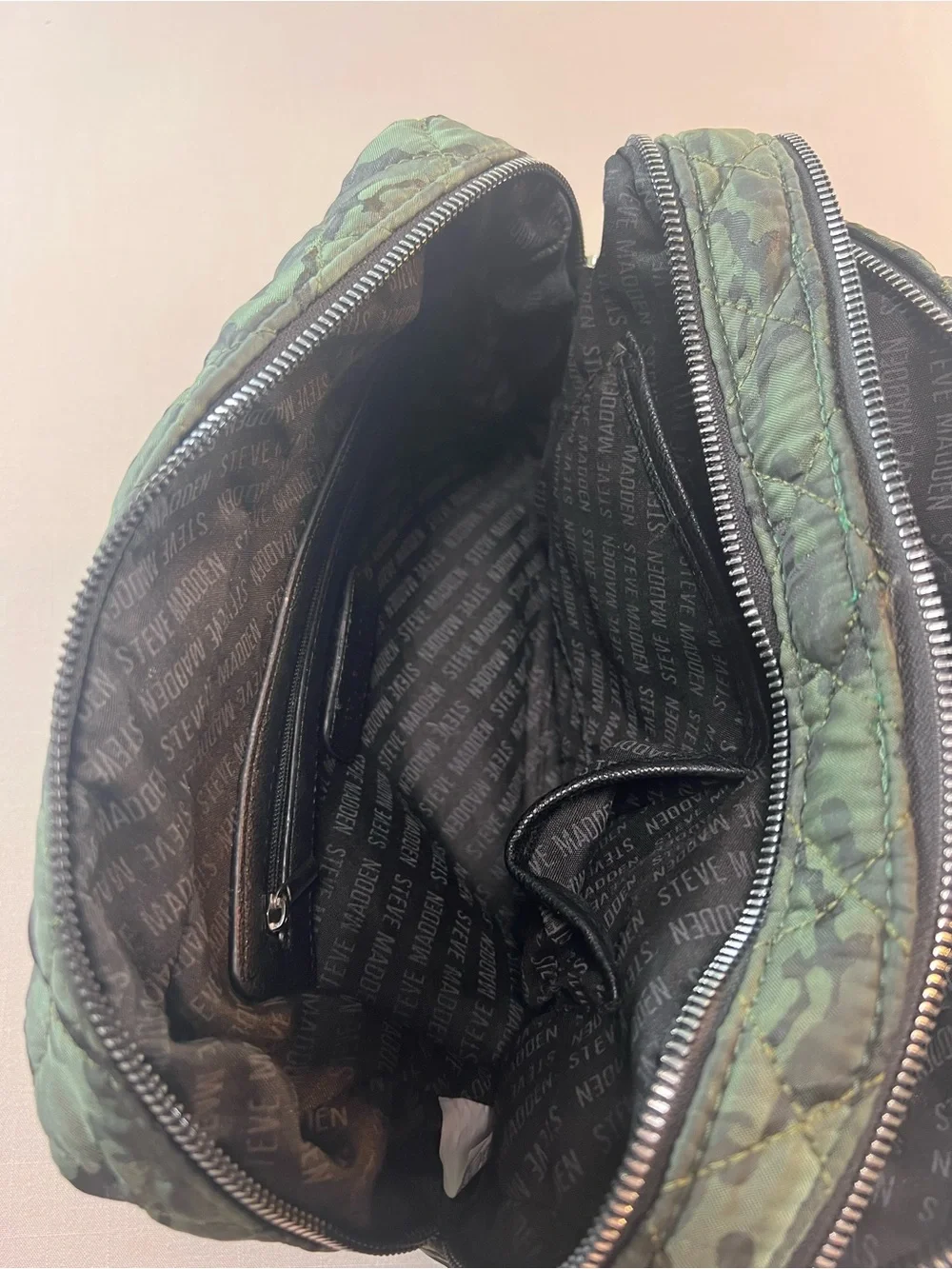 Steve Madden Large Quilted Camo Cosmetic Bag Travel Toiletry Organizer